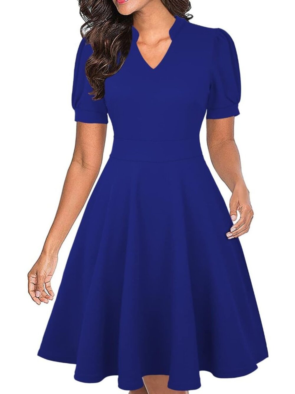 Men's Royal Blue V Neck Summer Short Sleeve Semi Formal Fit Zipper Dress